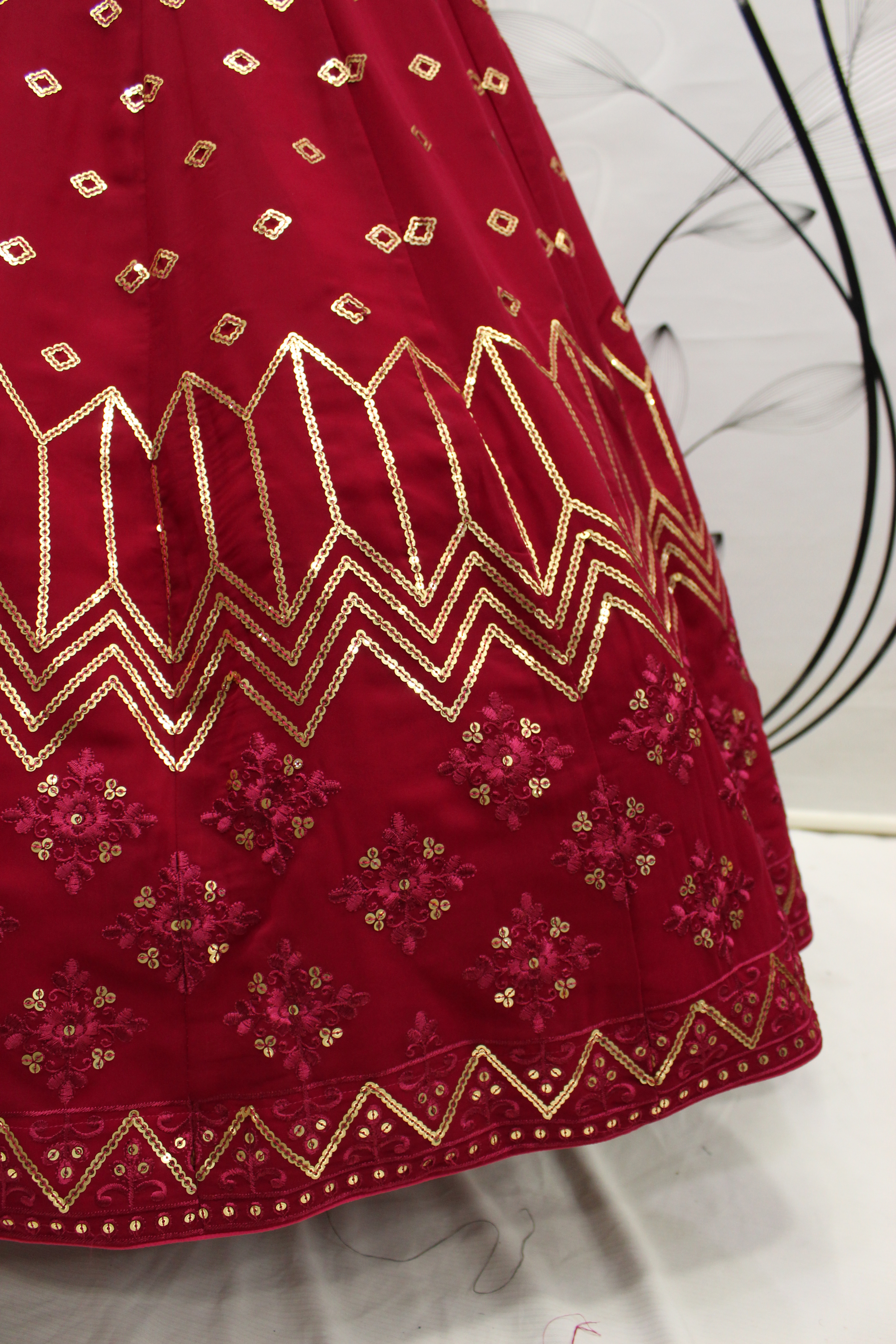Embroidered Semi Stitched Lehenga Choli  RED